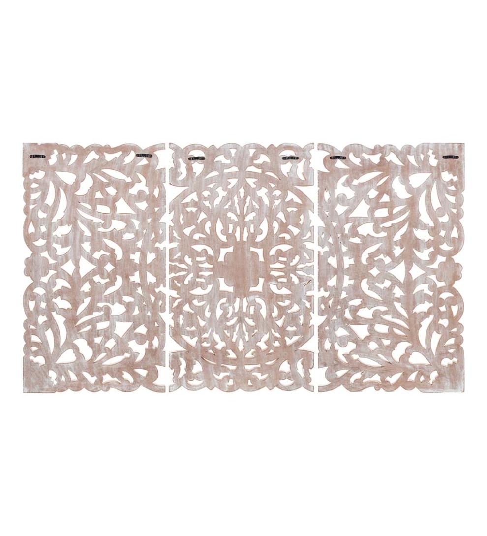 Plow &amp; Hearth Home Accents | Indoor Living Three Panel White Washed Floral Wall Art