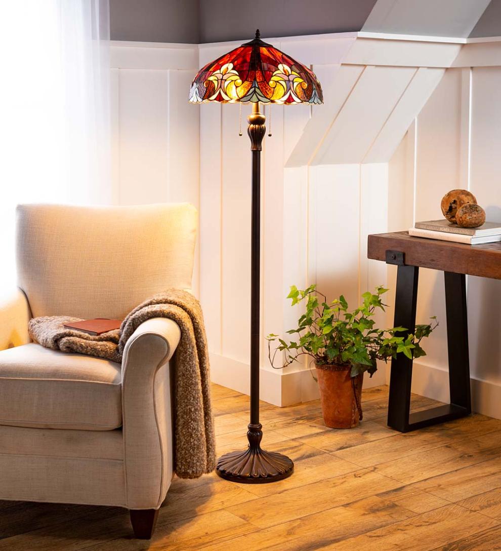 Plow &amp; Hearth Home Accents | Indoor Living Tiffany-Inspired Stained Glass Dual-Bulb Floor Lamp