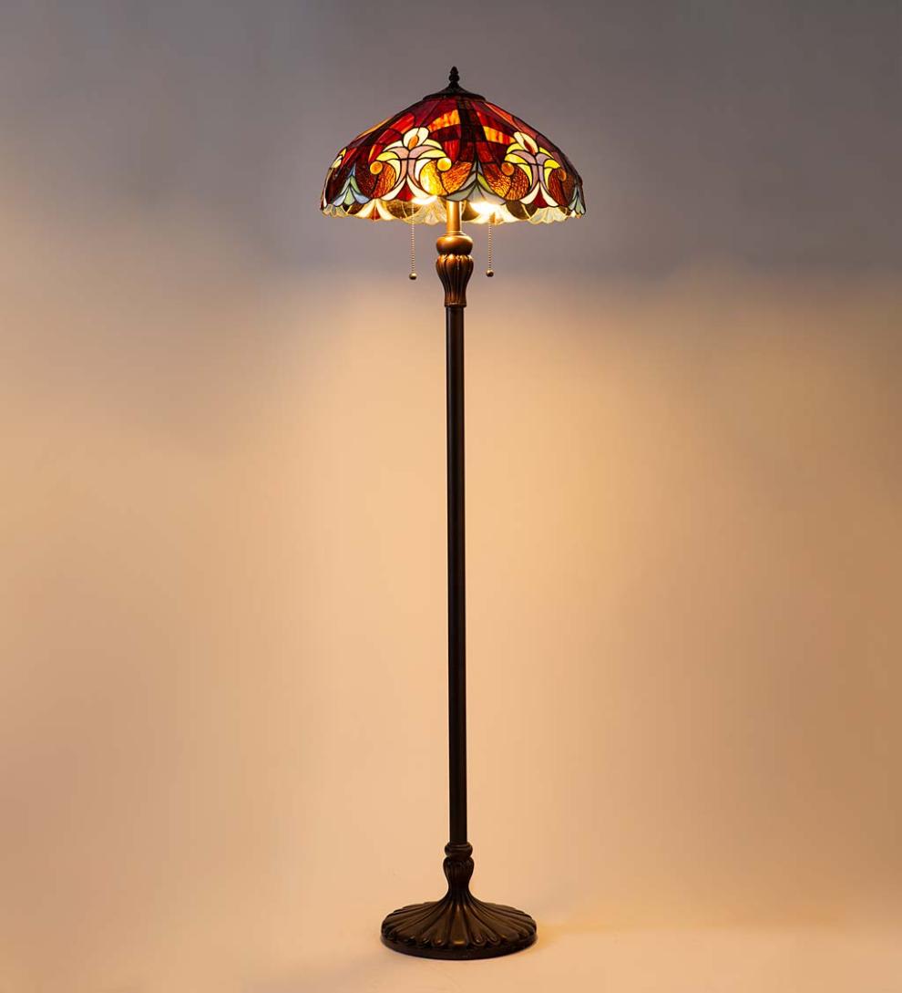 Plow &amp; Hearth Home Accents | Indoor Living Tiffany-Inspired Stained Glass Dual-Bulb Floor Lamp
