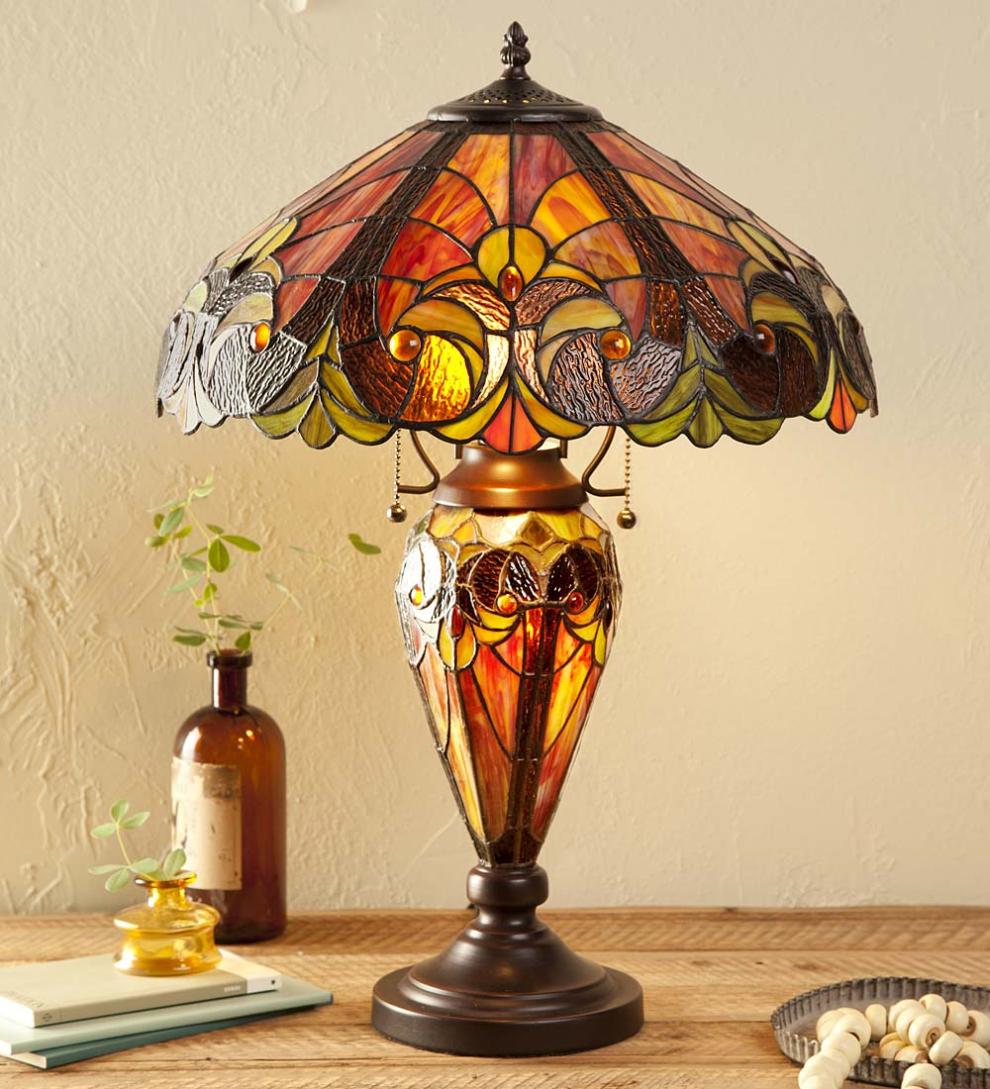 Plow &amp; Hearth Home Accents | Indoor Living Tiffany Style Stained Glass Table Lamp