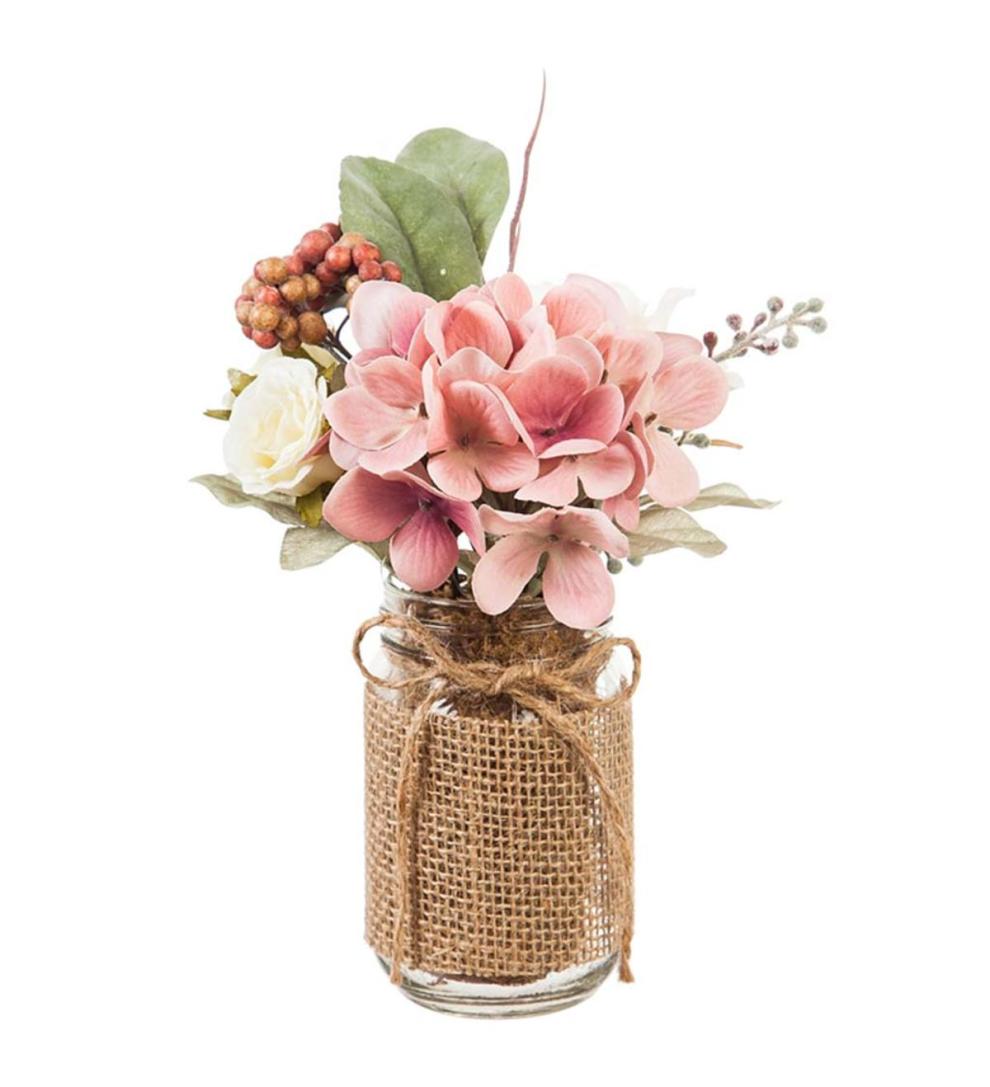 Plow &amp; Hearth Home Accents | Indoor Living Vintage Rose And Pink Hydrangea Floral Arrangement