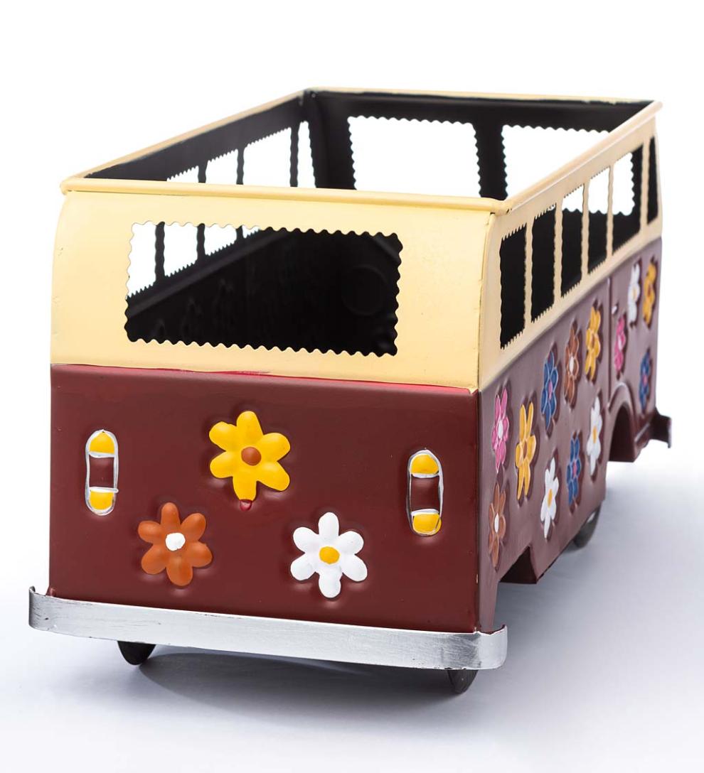 Plow &amp; Hearth Home Accents | Indoor Living Vintage Style Flower Power Miniature Bus Garden Planter - Blue