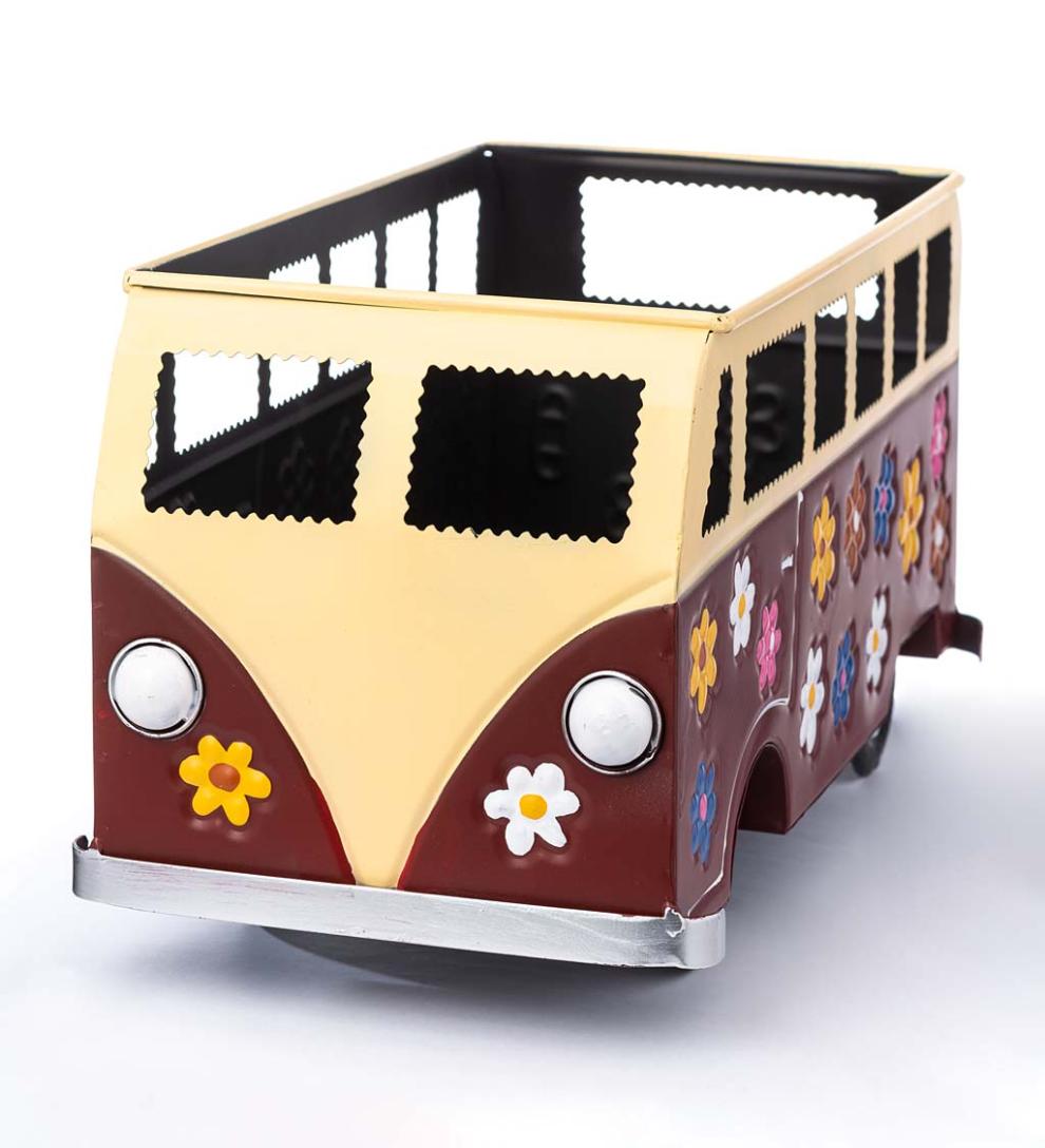 Plow &amp; Hearth Home Accents | Indoor Living Vintage Style Flower Power Miniature Bus Garden Planter - Blue