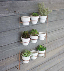 Plow &amp; Hearth Home Accents | Indoor Living Wall-Mount Copper-Finish Wall Rack With 9 Whitewash Clay Pots