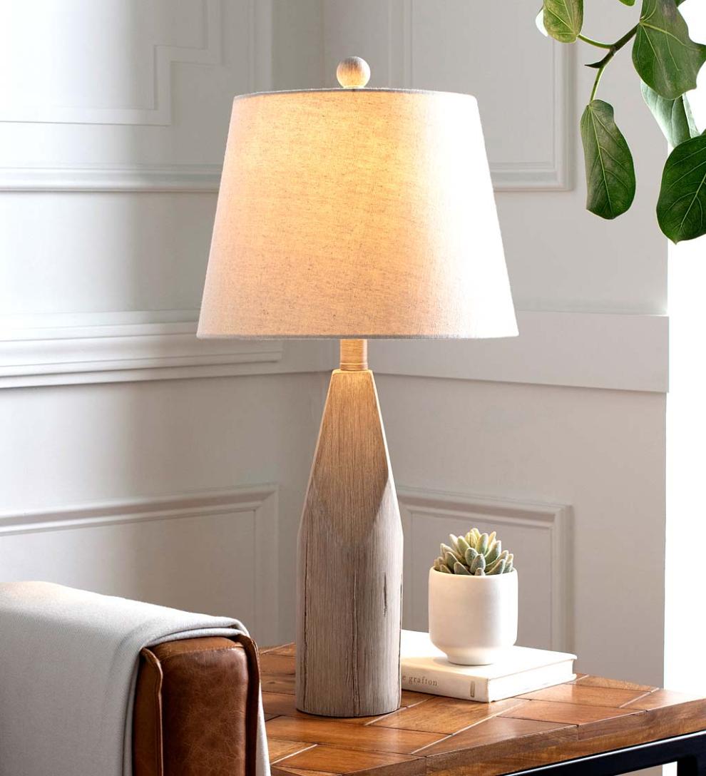 Plow &amp; Hearth Home Accents | Indoor Living Weathered Wood Table Lamp With Natural Linen Shade