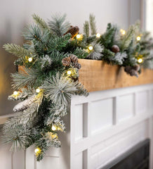Plow &amp; Hearth Home Accents | Indoor Living Winter Frost Holiday Garland With White And Multicolor Lights