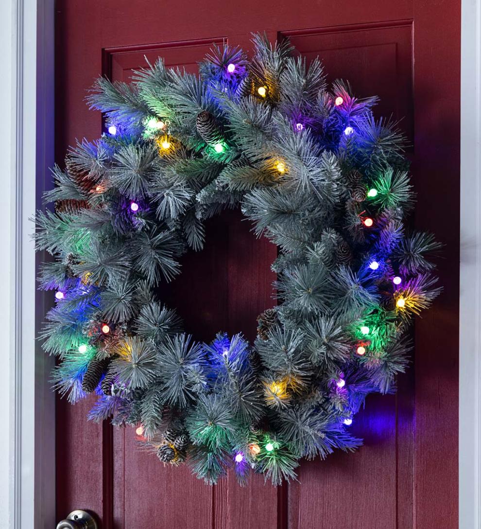 Plow &amp; Hearth Home Accents | Indoor Living Winter Frost Lighted Holiday Wreath