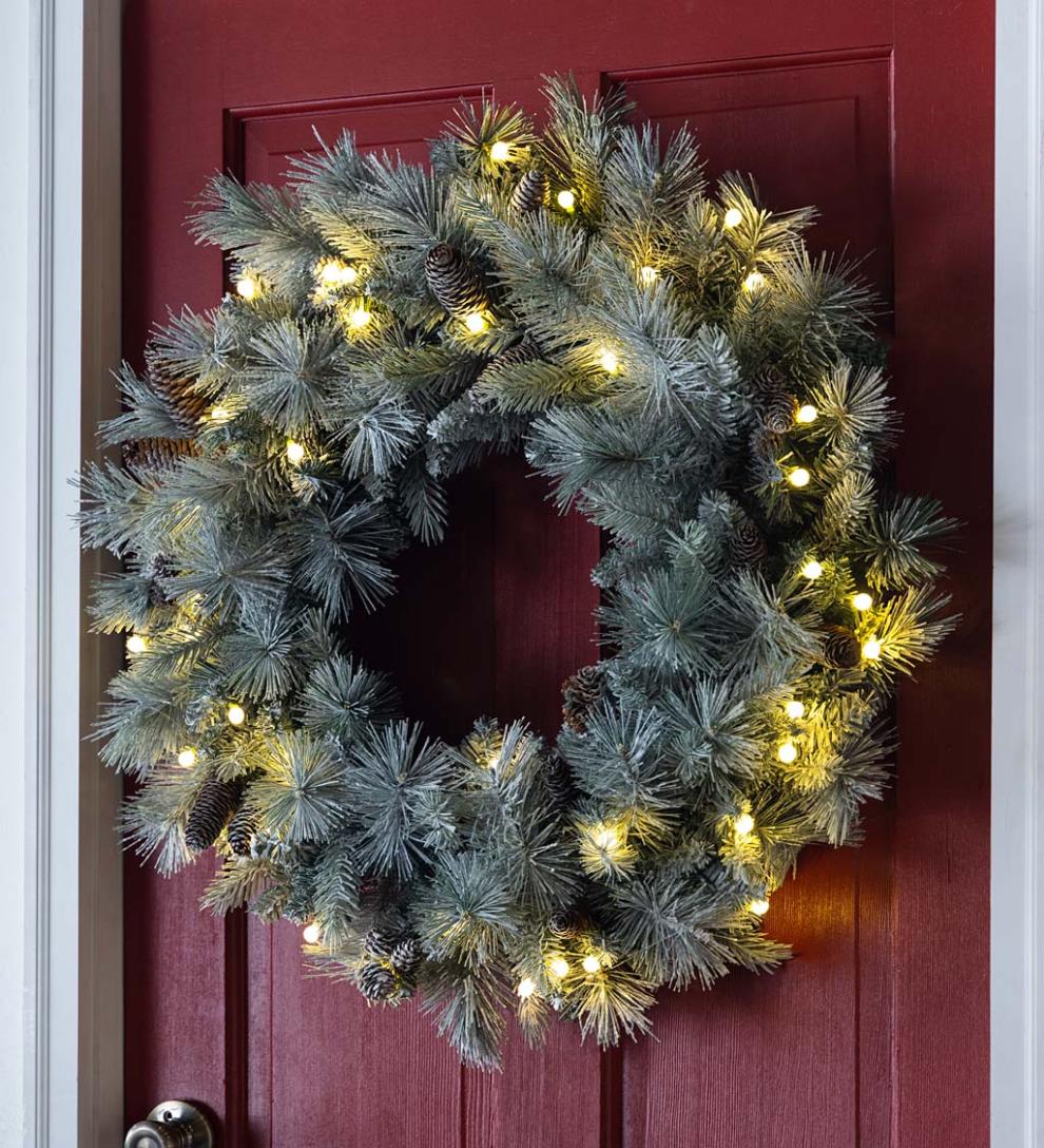 Plow &amp; Hearth Home Accents | Indoor Living Winter Frost Lighted Holiday Wreath