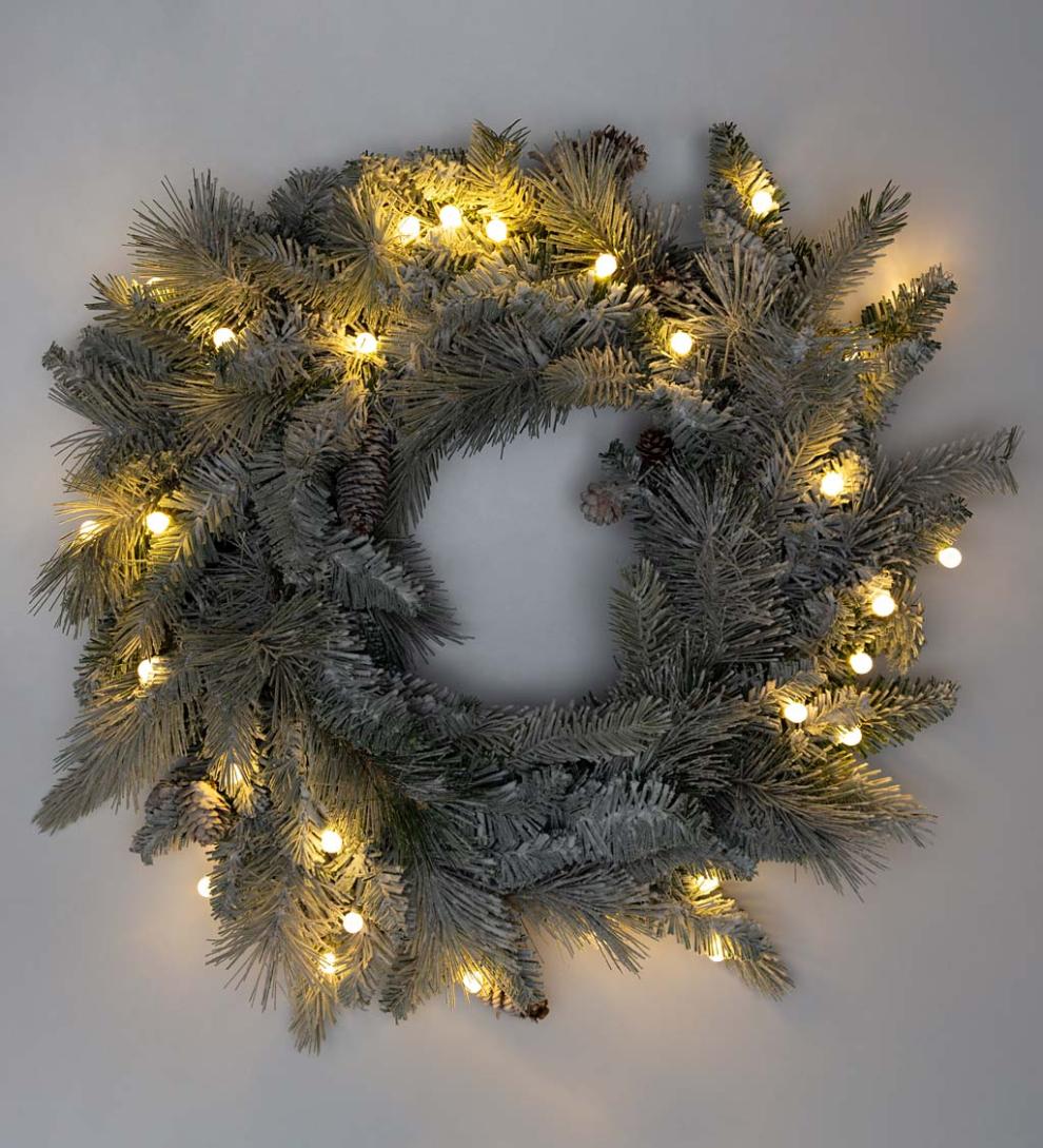 Plow &amp; Hearth Home Accents | Indoor Living Winter Frost Lighted Holiday Wreath