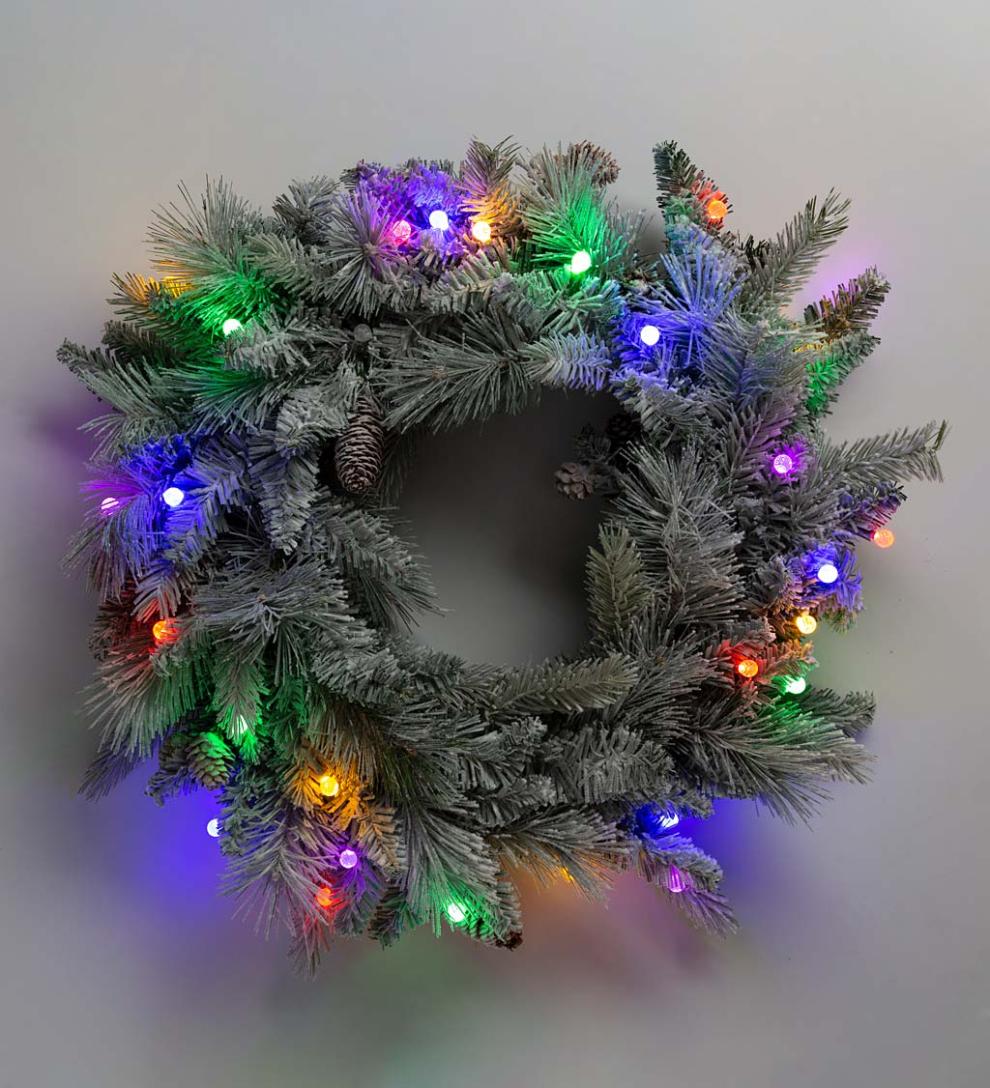 Plow &amp; Hearth Home Accents | Indoor Living Winter Frost Lighted Holiday Wreath