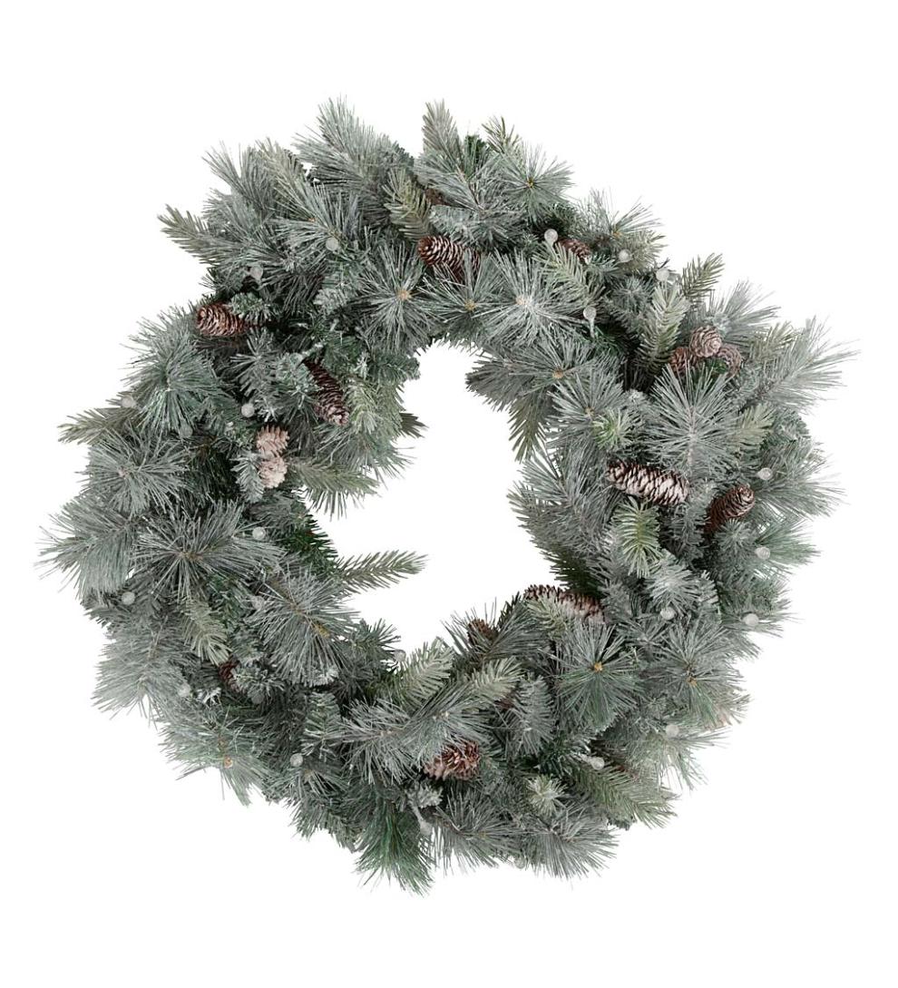 Plow &amp; Hearth Home Accents | Indoor Living Winter Frost Lighted Holiday Wreath