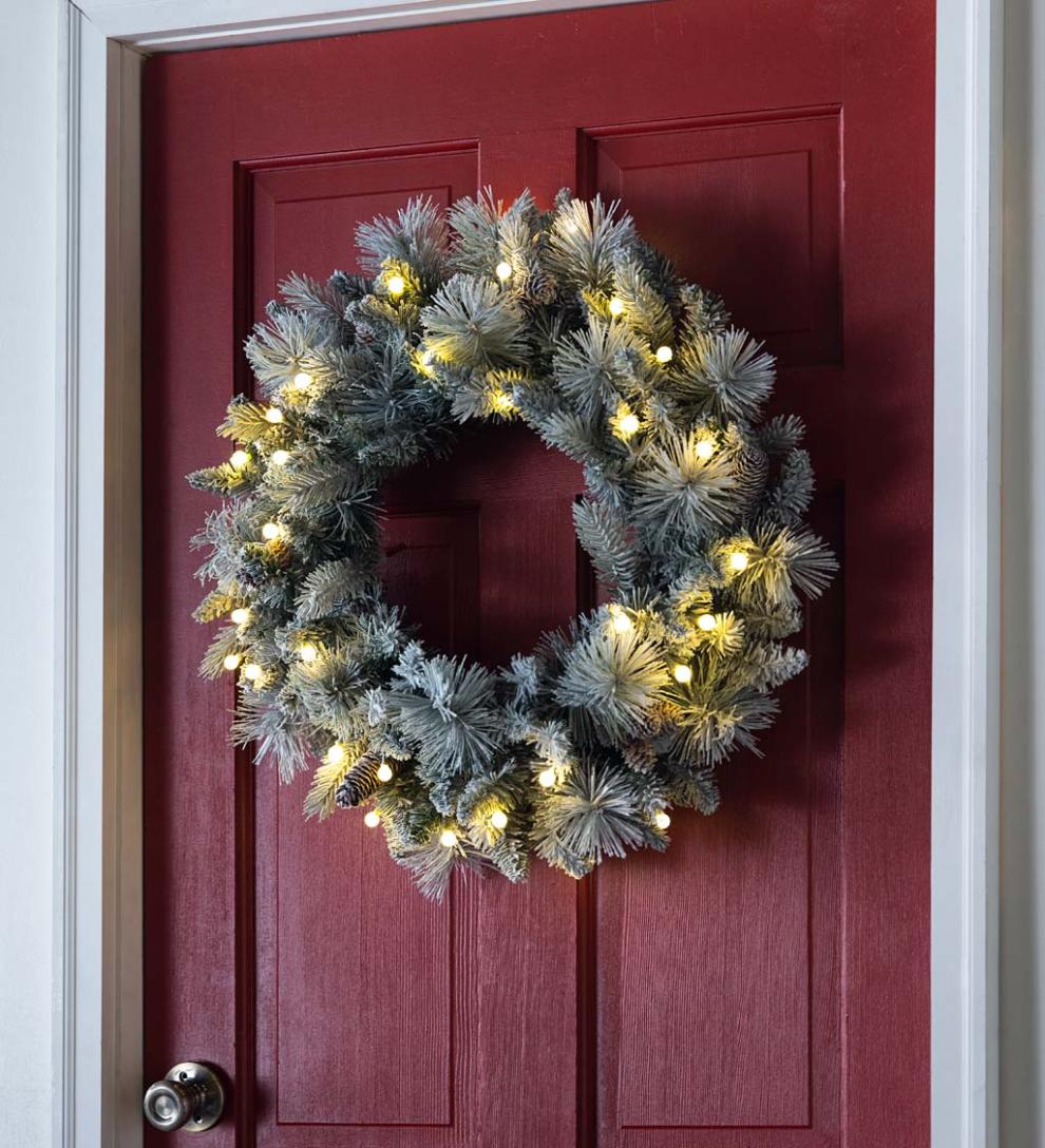 Plow &amp; Hearth Home Accents | Indoor Living Winter Frost Lighted Holiday Wreath