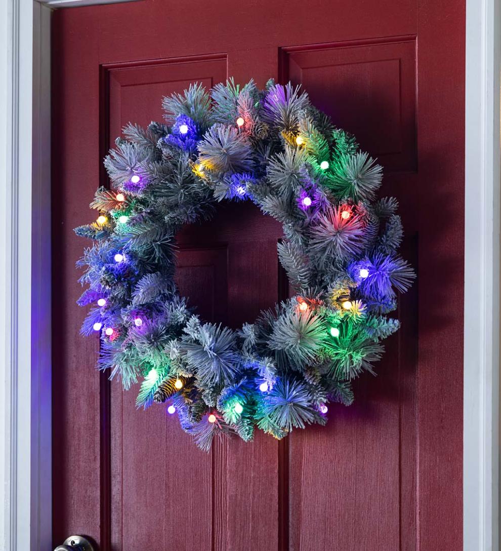 Plow &amp; Hearth Home Accents | Indoor Living Winter Frost Lighted Holiday Wreath