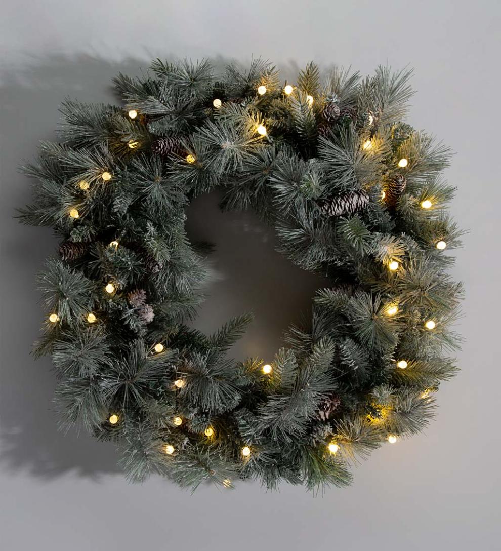 Plow &amp; Hearth Home Accents | Indoor Living Winter Frost Lighted Holiday Wreath