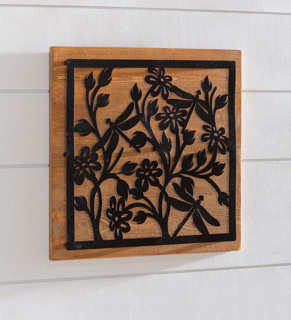 Plow &amp; Hearth Home Accents | Indoor Living Wood And Laser Cut Metal Dragonfly Wall Art