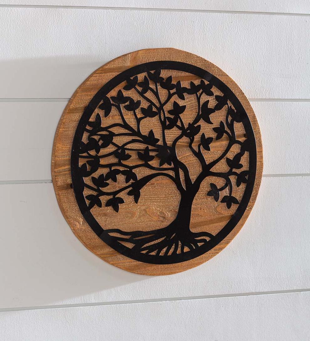 Plow &amp; Hearth Home Accents | Indoor Living Wood And Laser Cut Metal Tree Of Life Wall Art