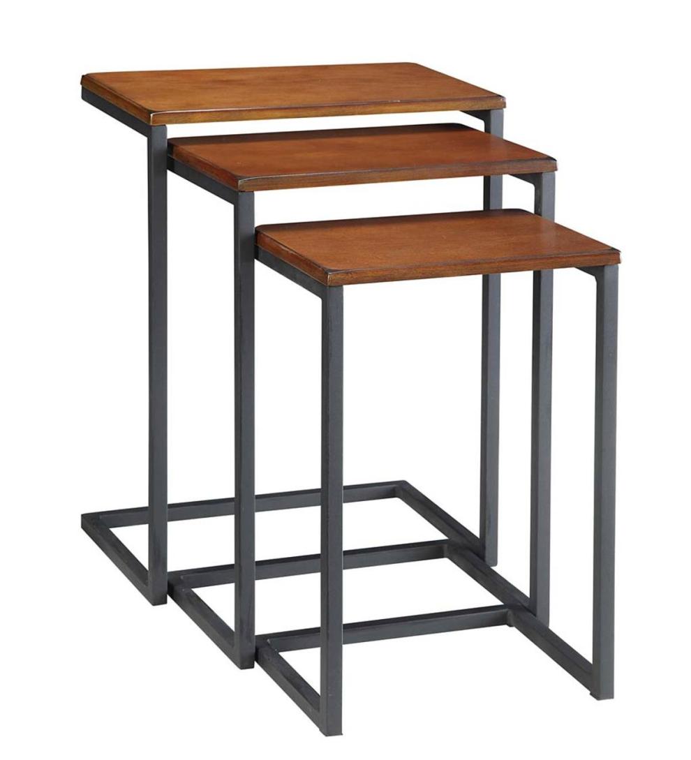 Plow &amp; Hearth Home Office | Indoor Living 3-Piece Industrial Style Rectangular Metal And Wood Nesting Tables - Chestnut