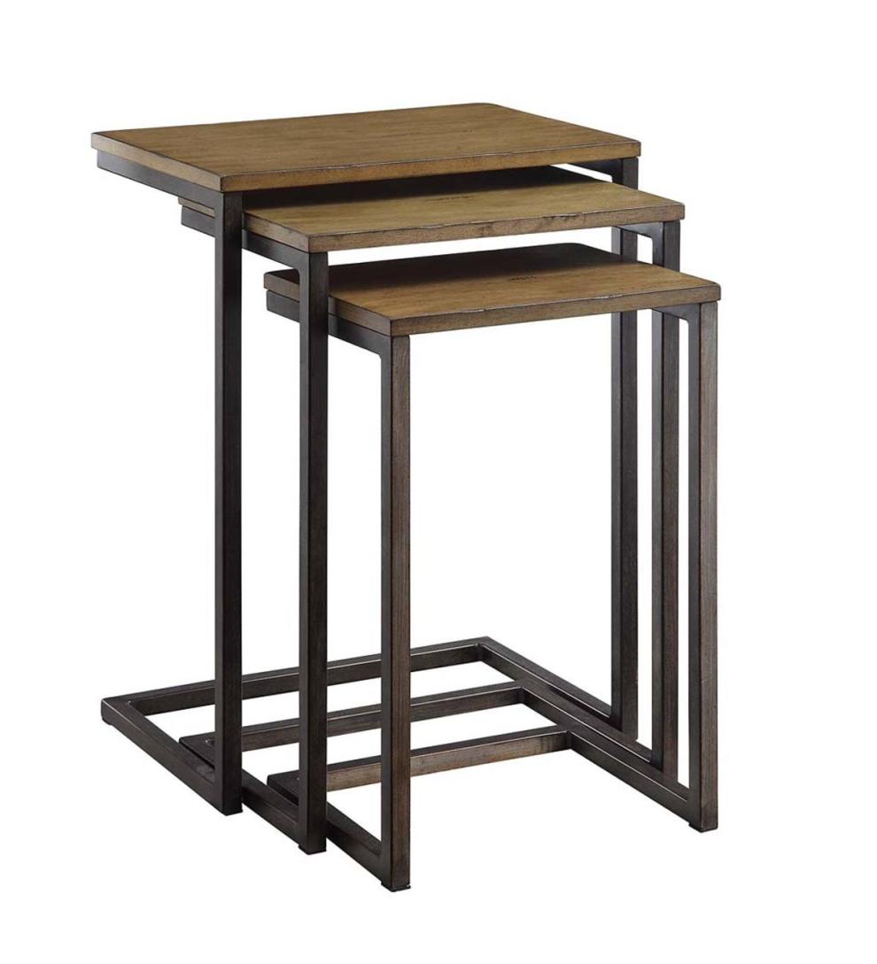 Plow &amp; Hearth Home Office | Indoor Living 3-Piece Industrial Style Rectangular Metal And Wood Nesting Tables - Chestnut