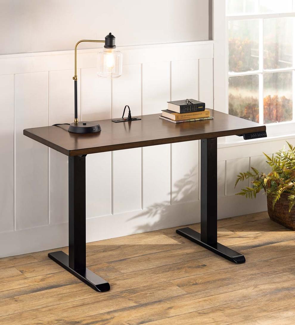 Plow &amp; Hearth Home Office | Indoor Living Adjustable Height Electric Desk With Power Station