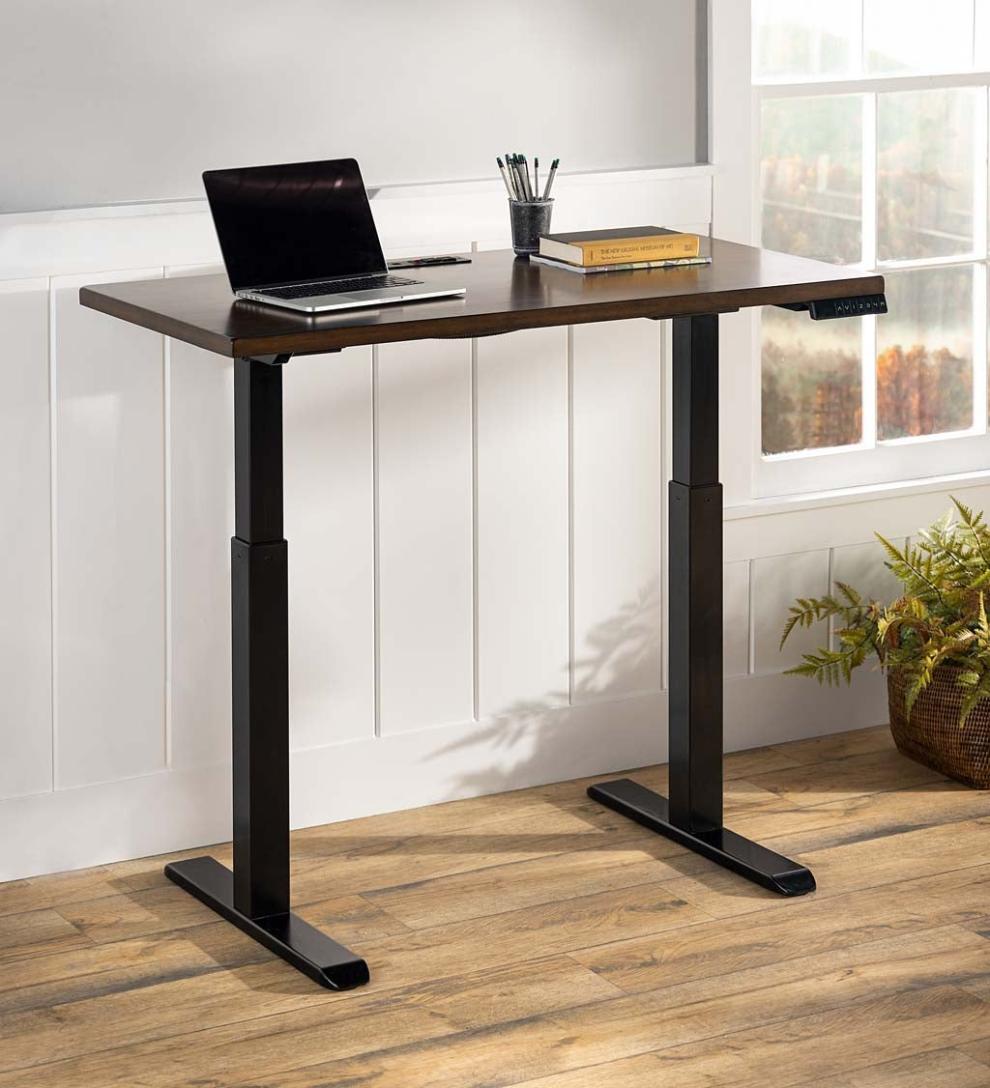 Plow &amp; Hearth Home Office | Indoor Living Adjustable Height Electric Desk With Power Station