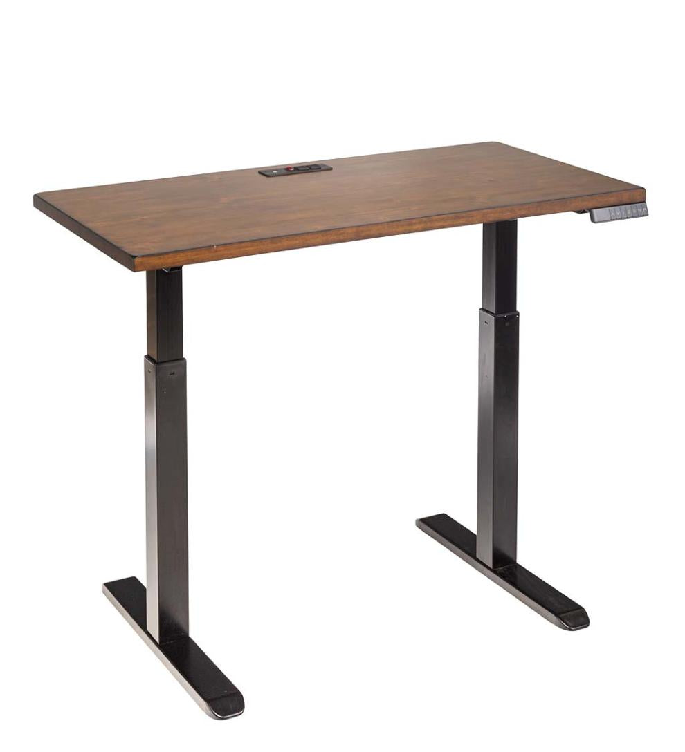 Plow &amp; Hearth Home Office | Indoor Living Adjustable Height Electric Desk With Power Station