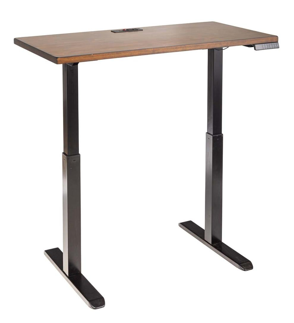 Plow &amp; Hearth Home Office | Indoor Living Adjustable Height Electric Desk With Power Station