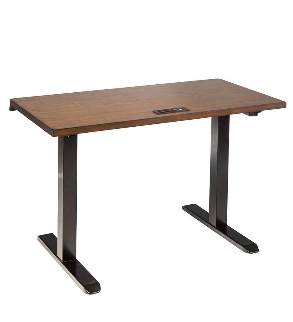 Plow &amp; Hearth Home Office | Indoor Living Adjustable Height Electric Desk With Power Station