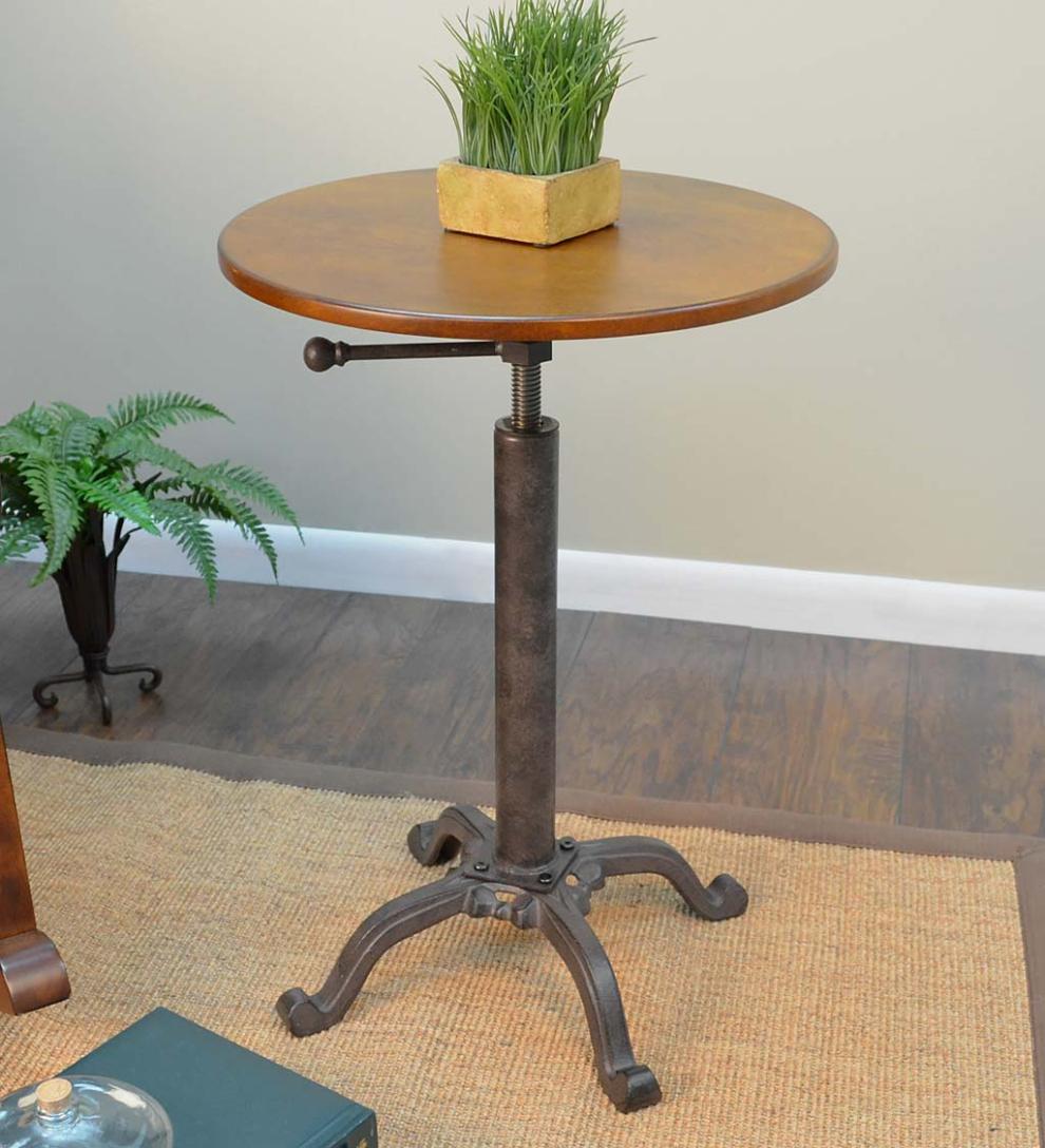 Plow &amp; Hearth Home Office | Indoor Living Adjustable Height Mango Wood And Metal Accent Table - Chestnut