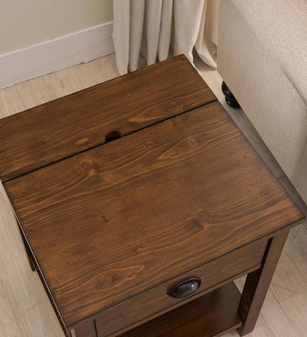 Plow &amp; Hearth Home Office | Indoor Living Arts And Crafts Mission Side Table With Charging Station - Oak