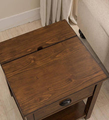 Plow &amp; Hearth Home Office | Indoor Living Arts And Crafts Mission Side Table With Charging Station - Oak