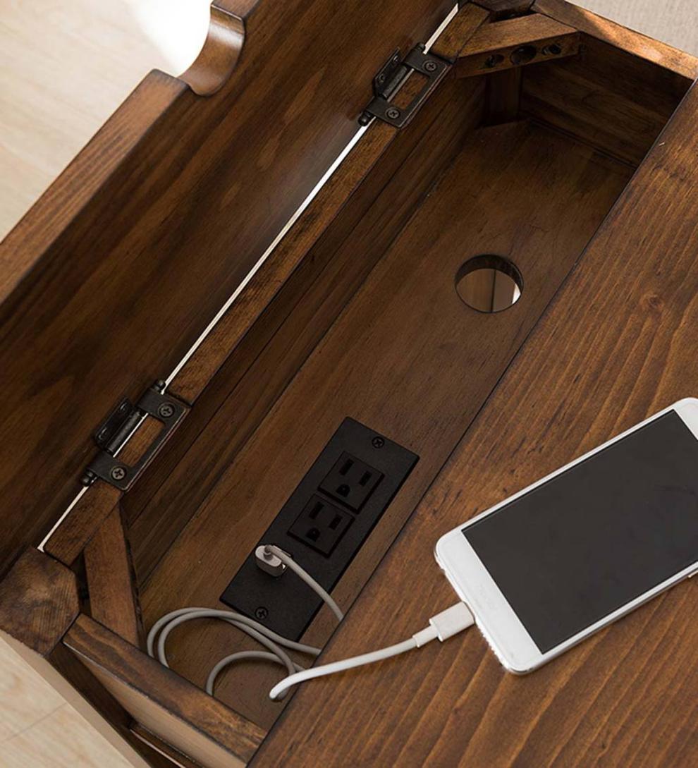 Plow &amp; Hearth Home Office | Indoor Living Arts And Crafts Mission Side Table With Charging Station - Oak