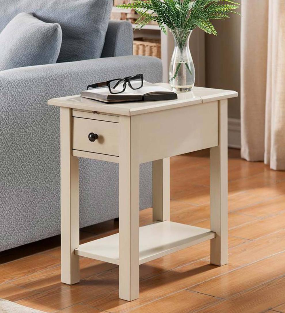 Plow &amp; Hearth Home Office | Indoor Living Benton Side Table With Charging Station - Black
