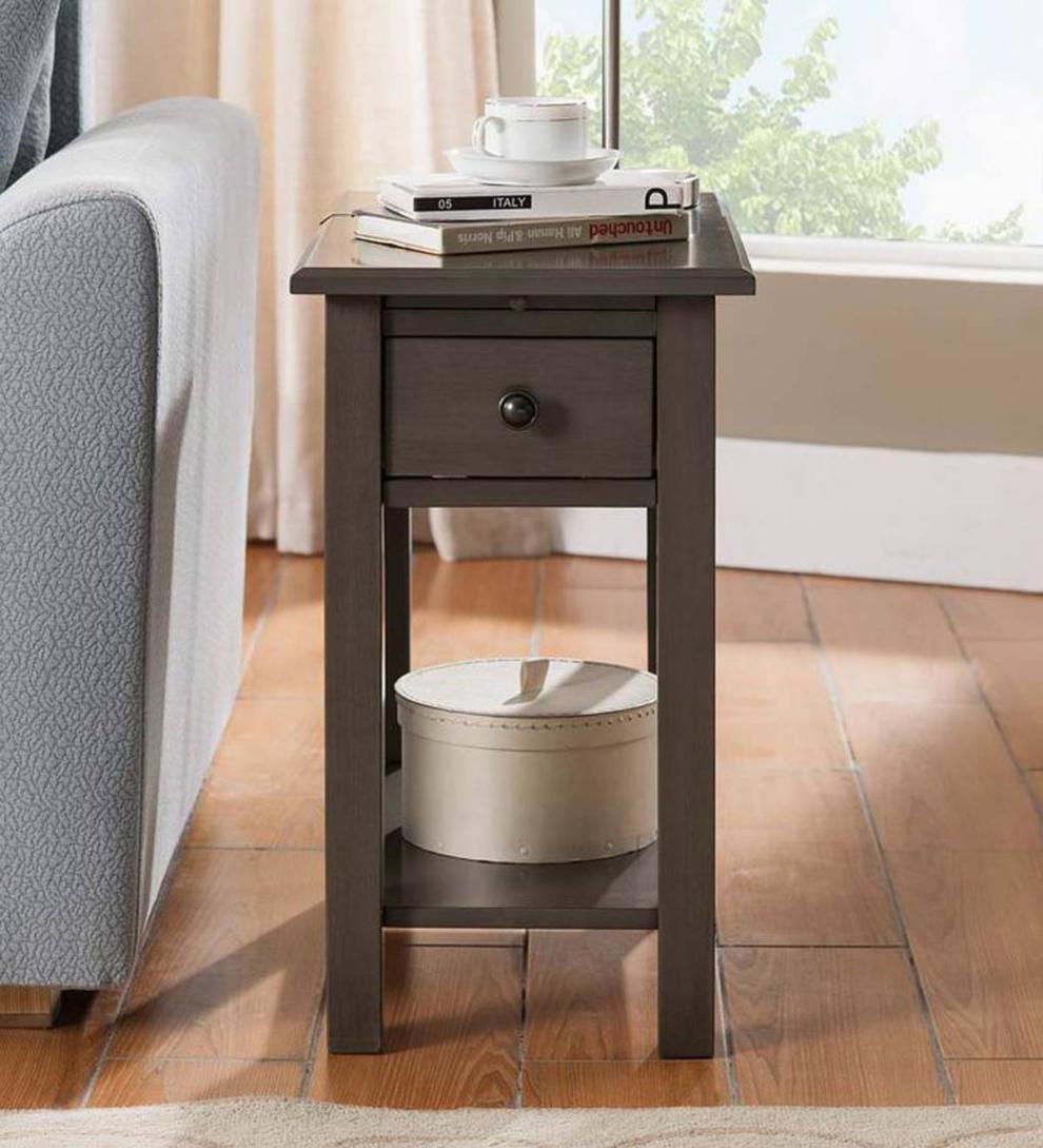 Plow &amp; Hearth Home Office | Indoor Living Benton Side Table With Charging Station - Black