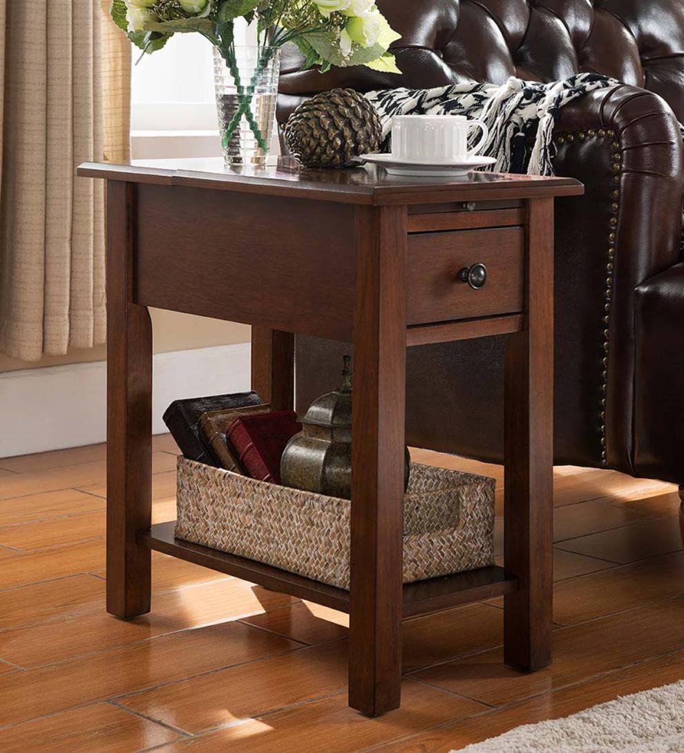 Plow &amp; Hearth Home Office | Indoor Living Benton Side Table With Charging Station - Black