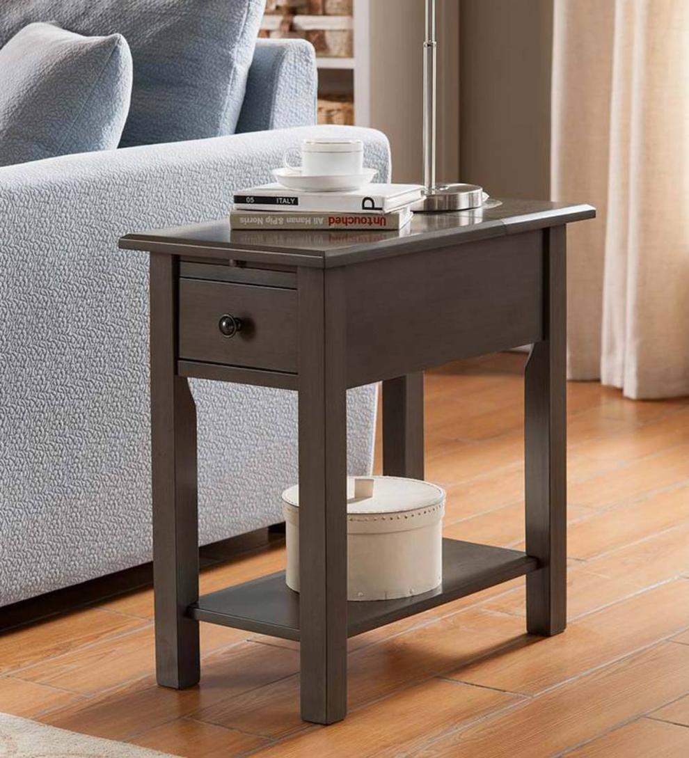 Plow &amp; Hearth Home Office | Indoor Living Benton Side Table With Charging Station - Black