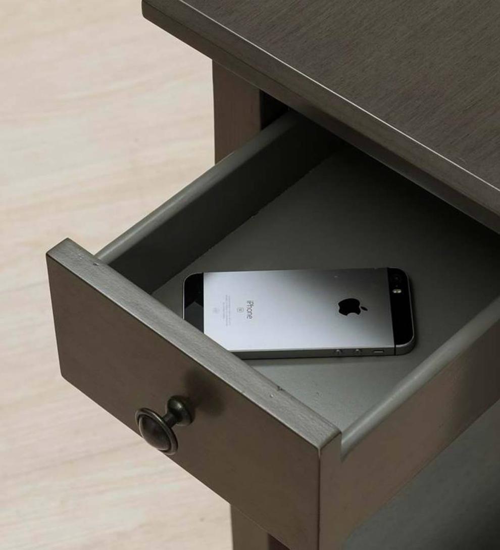 Plow &amp; Hearth Home Office | Indoor Living Benton Side Table With Charging Station - Black