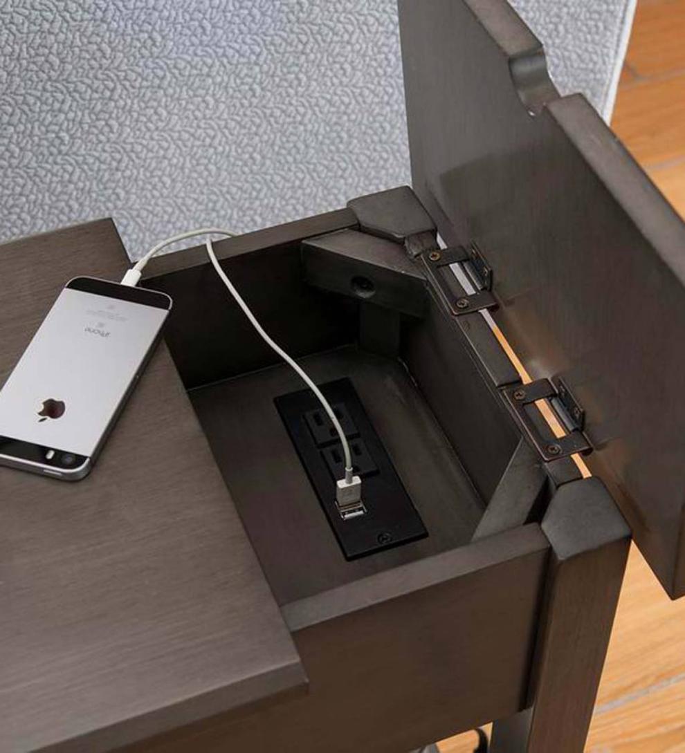 Plow &amp; Hearth Home Office | Indoor Living Benton Side Table With Charging Station - Black