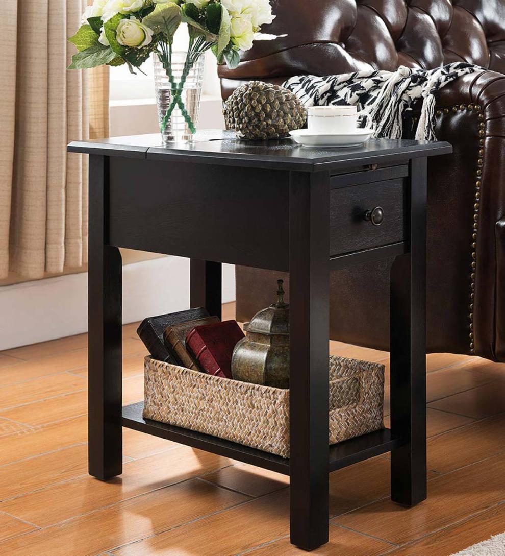 Plow &amp; Hearth Home Office | Indoor Living Benton Side Table With Charging Station - Black