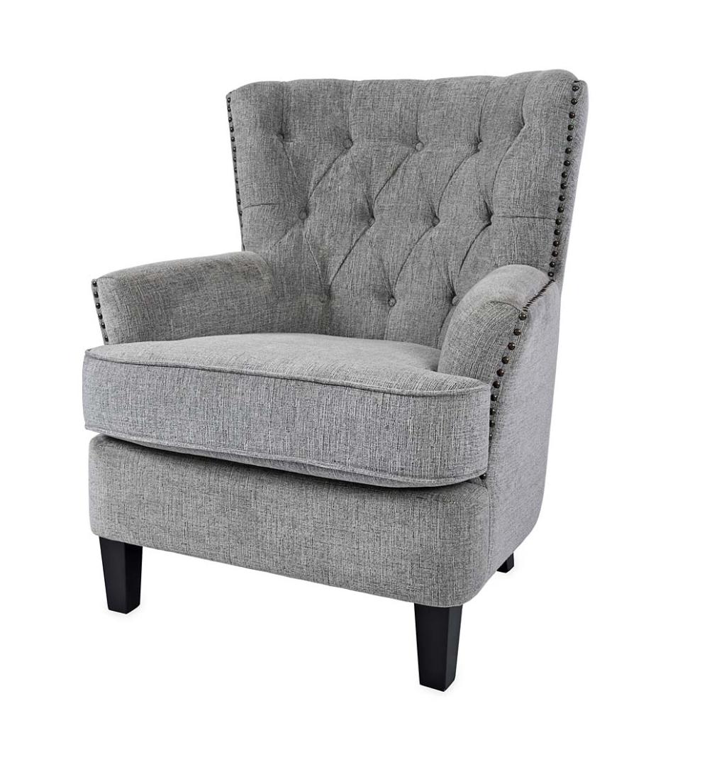 Plow &amp; Hearth Home Office | Indoor Living Beverly Tufted Accent Chair With Nailhead Trim - Ash