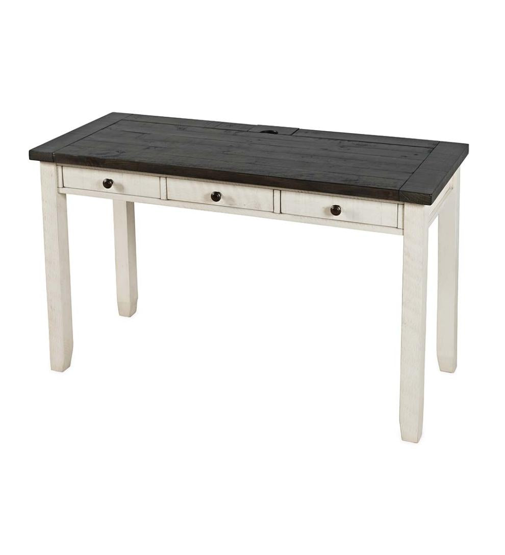 Plow &amp; Hearth Home Office | Indoor Living Cape Charles Reclaimed Wood Power Station Desk - White