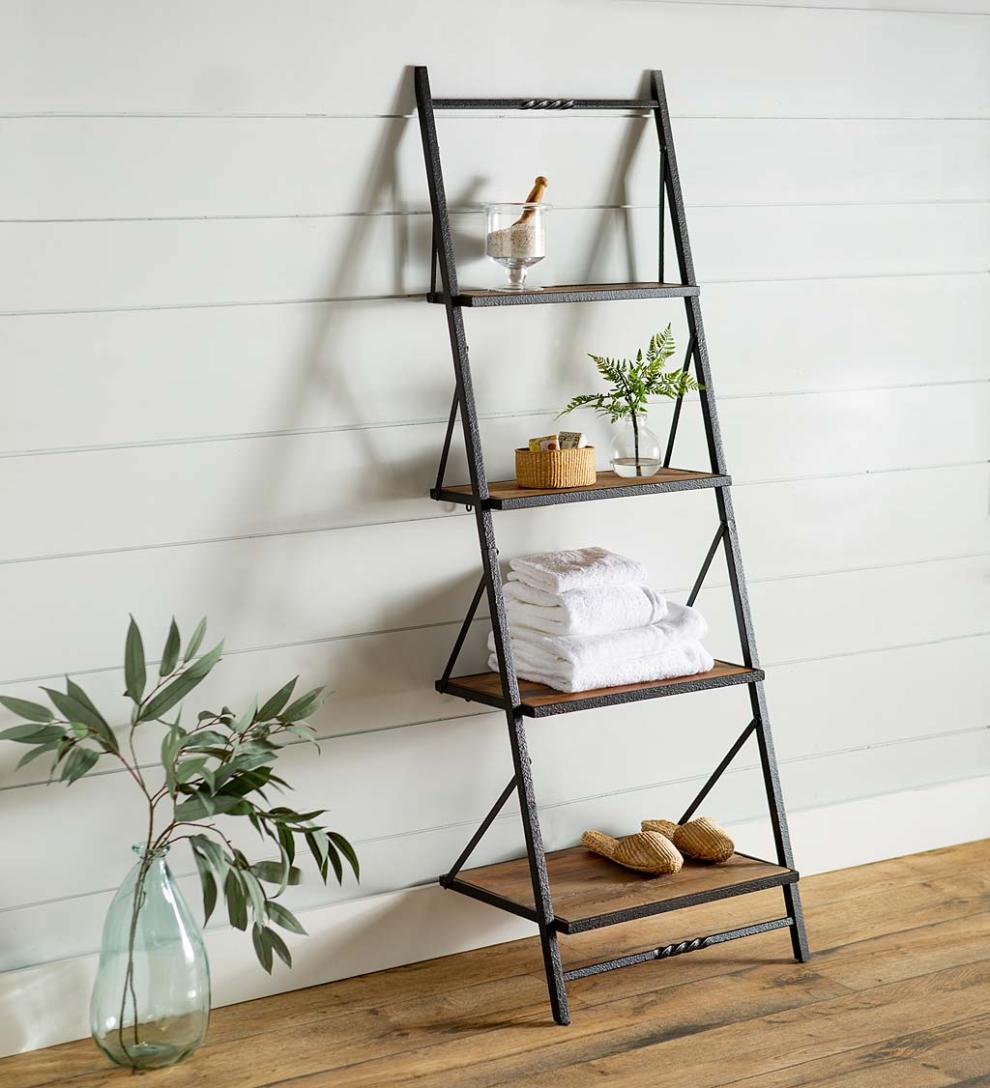 Plow &amp; Hearth Home Office | Indoor Living Deep Creek Reclaimed Wood Ladder Wall Shelf Display/Storage