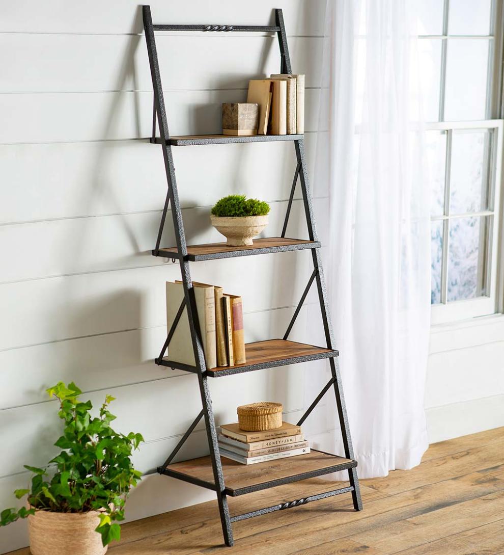 Plow &amp; Hearth Home Office | Indoor Living Deep Creek Reclaimed Wood Ladder Wall Shelf Display/Storage