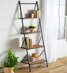 Plow &amp; Hearth Home Office | Indoor Living Deep Creek Reclaimed Wood Ladder Wall Shelf Display/Storage