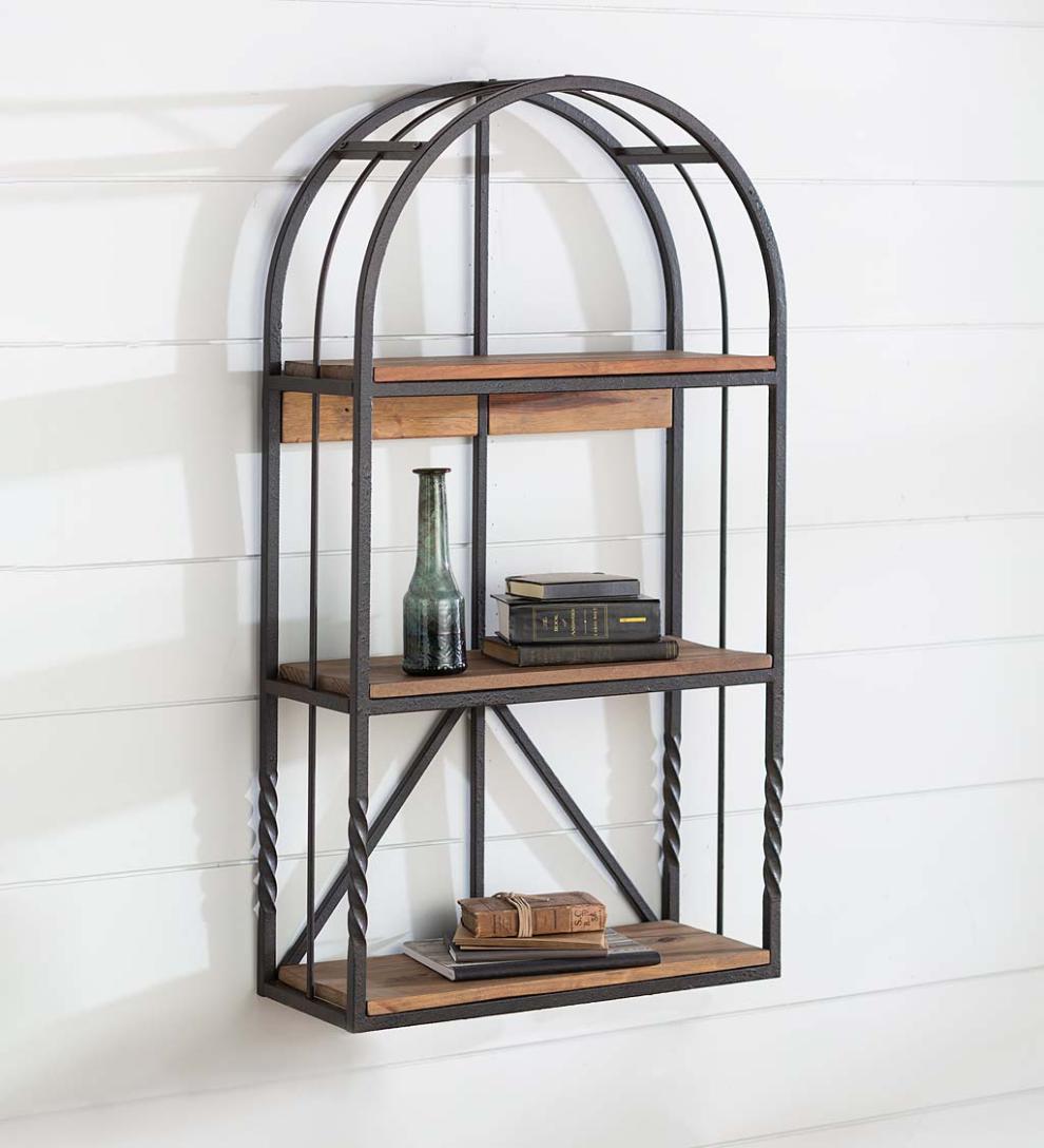 Plow &amp; Hearth Home Office | Indoor Living Deep Creek Wood And Metal Arched Wall Shelf