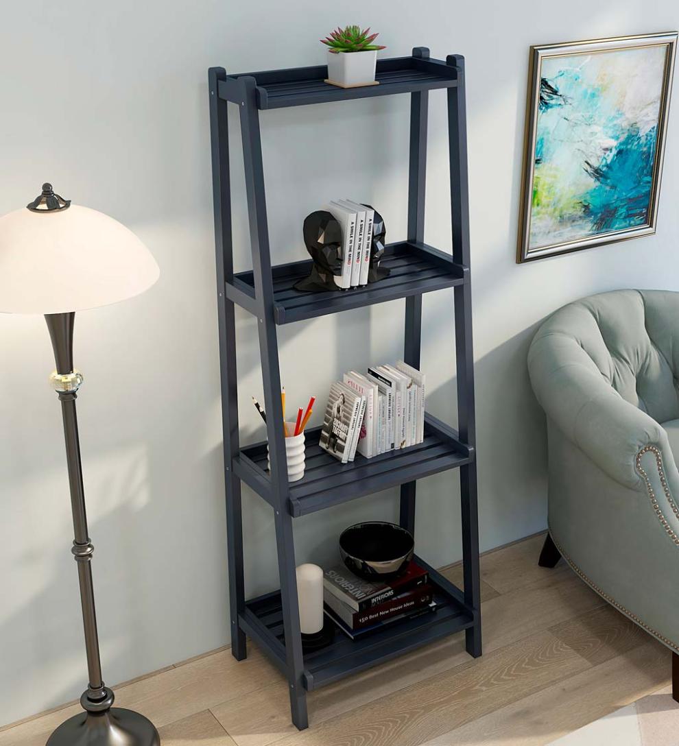 Plow &amp; Hearth Home Office | Indoor Living Farmhouse 4-Tier Wooden Leaning Ladder Shelf - Antique Chestnut