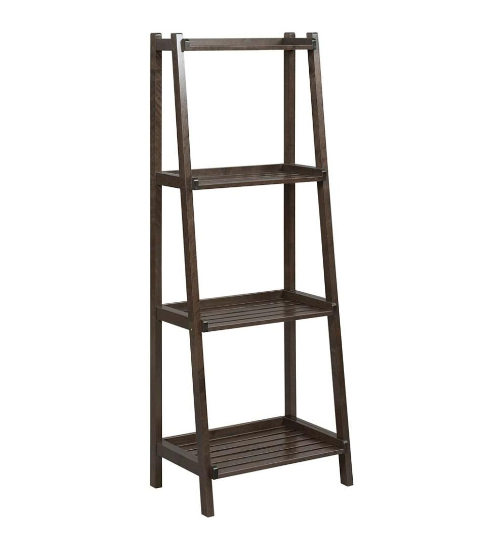 Plow &amp; Hearth Home Office | Indoor Living Farmhouse 4-Tier Wooden Leaning Ladder Shelf - Antique Chestnut