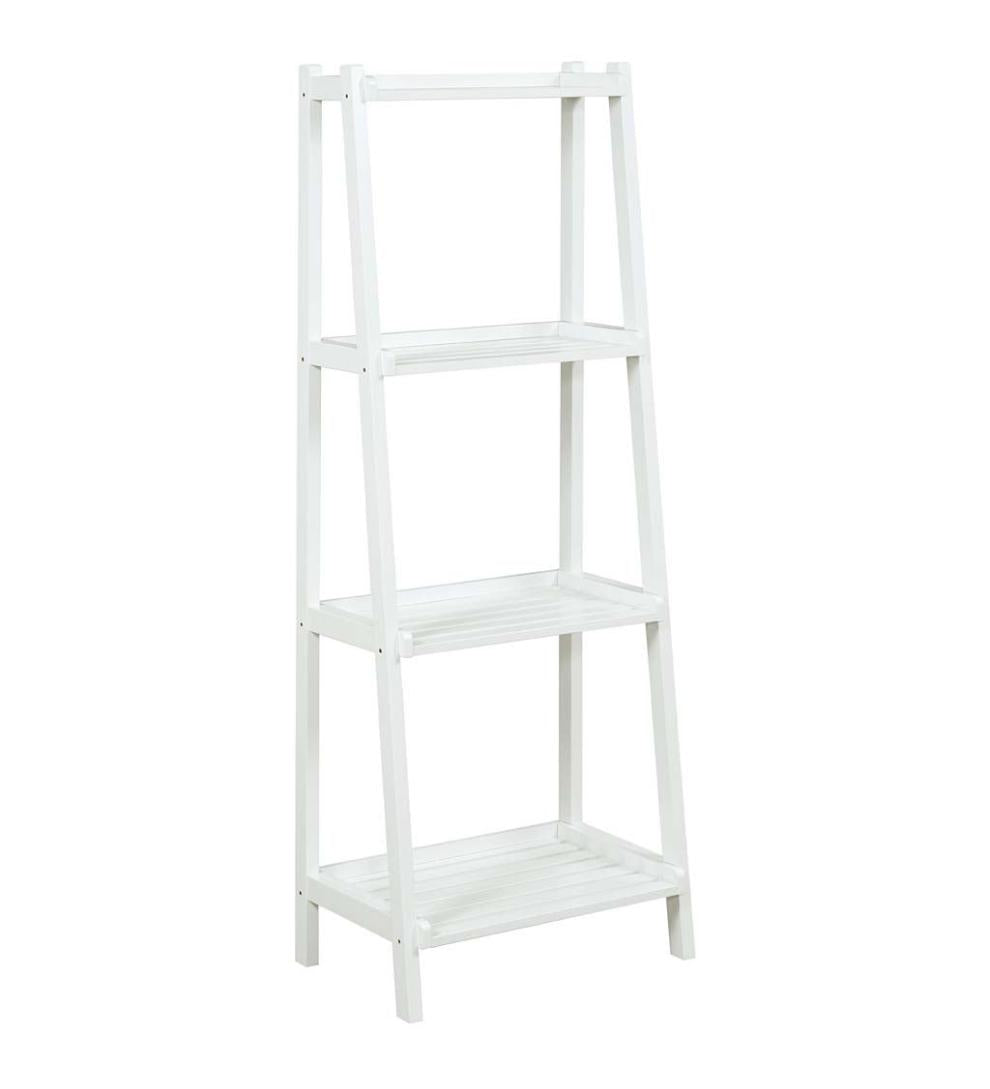 Plow &amp; Hearth Home Office | Indoor Living Farmhouse 4-Tier Wooden Leaning Ladder Shelf - Antique Chestnut