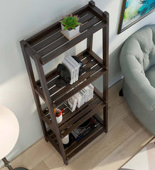 Plow &amp; Hearth Home Office | Indoor Living Farmhouse 4-Tier Wooden Leaning Ladder Shelf - Antique Chestnut