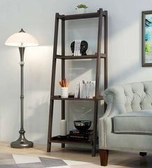 Plow &amp; Hearth Home Office | Indoor Living Farmhouse 4-Tier Wooden Leaning Ladder Shelf - Antique Chestnut