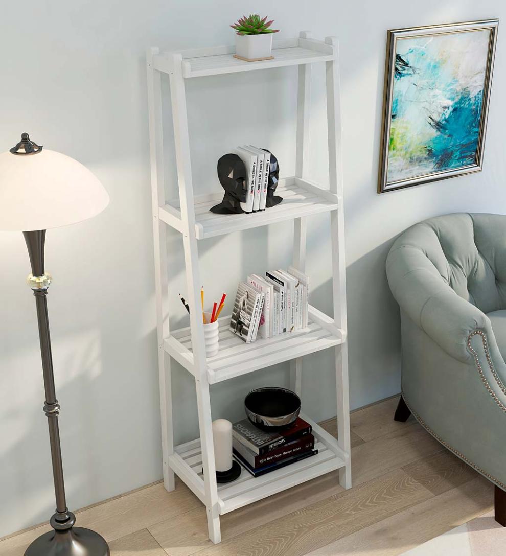 Plow &amp; Hearth Home Office | Indoor Living Farmhouse 4-Tier Wooden Leaning Ladder Shelf - Antique Chestnut